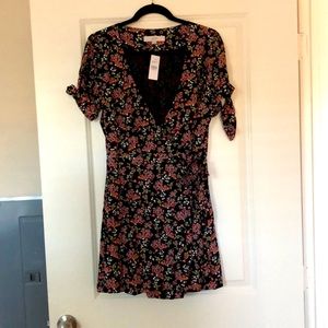 Never worn. Tags on. Loft black floral wrap romper/dress. - 8